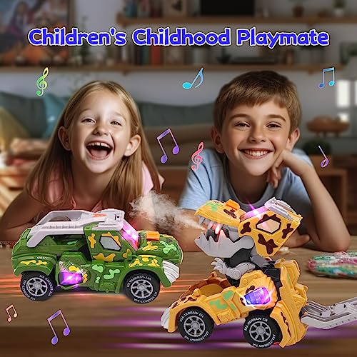 juguetes de Coche transformador de dinosaurio con pulverizador de niebla automático con música y luz Led, para niños de 3 a 5 años