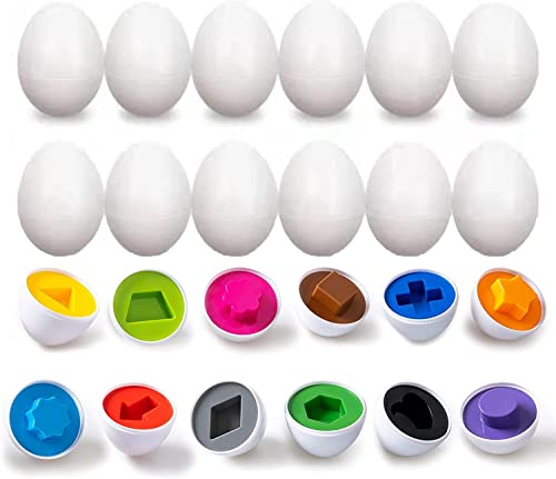 Juguetes para Clasificar Huevos,12 Piezas de Huevos a Juego, Mochila de Dinosaurio, Juguetes de Pascua para niños, cjuguetes Montessori Regalos para niños y niñas (Geométrico)