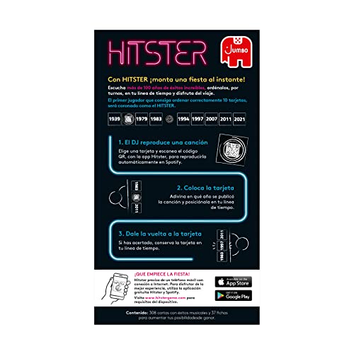 Jumbo - Hitster Original, Un Juego de Fiesta y Cartas para Adultos y para Jugar en Familia, de 2 a 10 Jugadores Mayores de 16 años, Español, Multicolor