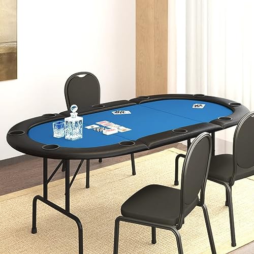 JUNZAI Mesa de póquer Plegable para 10 Jugadores Azul 206x106x75 cm, Mesa Poker, Mesa de Juego de póquer, Mesilla Auxiliar