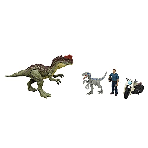 Jurassic World Dominion Pack Owen, Yangchuanosaurus y Velociraptor Blue Figura de juguete con dos dinosaurios y accesorios, juguete +4 años (Mattel HLP79)