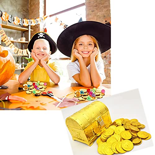 JZK 100 x Monedas de Oro de plástico Falso Pirata búsqueda del Tesoro Monedas Juguetes para niños Fiesta Favor Bolsas de Fiesta para Halloween/Navidad/Fiesta de cumpleaños de niños
