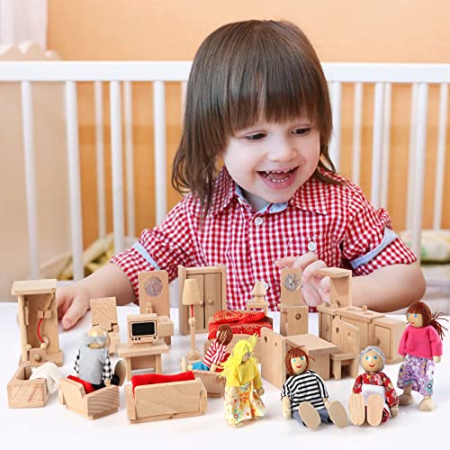 KABENFIS, 5 Juegos de Accesorios para Muebles de casa de muñecas con una Familia de 6 muñecas, decoración, Juguetes para Juego de imitación para niñas y niños