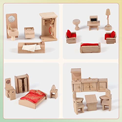 KABENFIS, 5 Juegos de Accesorios para Muebles de casa de muñecas con una Familia de 6 muñecas, decoración, Juguetes para Juego de imitación para niñas y niños
