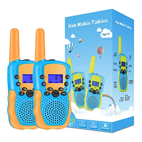 Kearui Walkie Talkie Niños, 2 Pack Walkie Talkie para Niños 8 Canales LCD Pantalla VOX Larga Distancia 3KM, Linterna Incorporado Juguete Regalos para Niños de 3-12 años (Naranja)