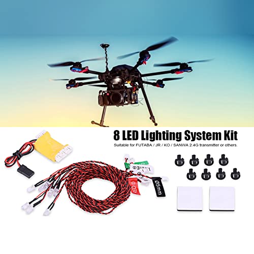 Keenso Kit de Sistema de Iluminación de 8 LED Duradero, Juego de Luces Intermitentes de Alta Simulación, Accesorio de Bricolaje para Helicóptero de Avión RC
