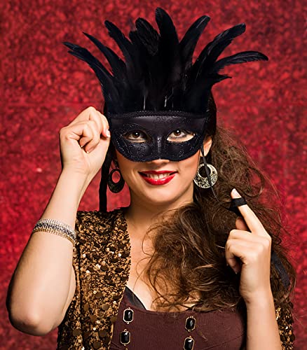 keland Máscara de Mascarada de Plumas para Mujeres Hombres Máscara de Halloween Antifaz Carnaval (Negro)