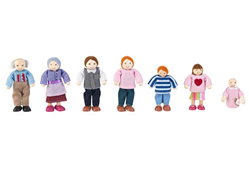 KidKraft Familia de 7 muñecos de Madera, Mini Figuras (12 cm de Alto), Accesorios para casa de muñecas, Juguetes niños y niñas Desde 3 años (65202)