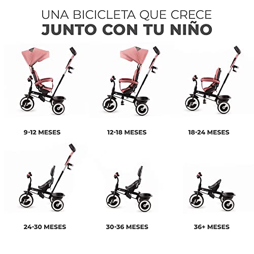 Kinderkraft ASTON Triciclo Evolutivo, Bicicleta Sin Pedales, Bicicleta Bebe, Plegable, Para Niños, Cinturón, Con Accesorios, Portavasos, Cesta, 9 Meses a 25 kg, Rosa