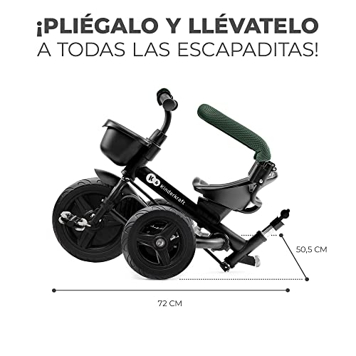 Kinderkraft AVEO Triciclo Bebé, Plegable, Trike, Bicicleta para Niños, Triciclo Evolutivo, Triciclo Sin Pedales, Bicicleta Bebe, Con Accesorios Práctico, Dos Cestas, 9 Meses a 25 kg, Verde