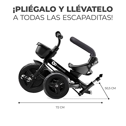 Kinderkraft AVEO Triciclo Bebé, Plegable, Trike, Bicicleta para Niños, Triciclo Evolutivo, Triciclo Sin Pedales, Bicicleta Bebe, Con Accesorios Práctico, Dos Cestas, 9 Meses a 25 kg, Gris