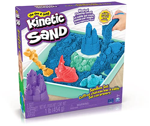 Kinetic Sand -Arena MÁGICA - Set Sandbox - Set con Arenero Niños, 454g de Arena Azul y 4 Accesorios - Kit Manualidades Niños - 6067478 - Juguetes Niños 3 Años +