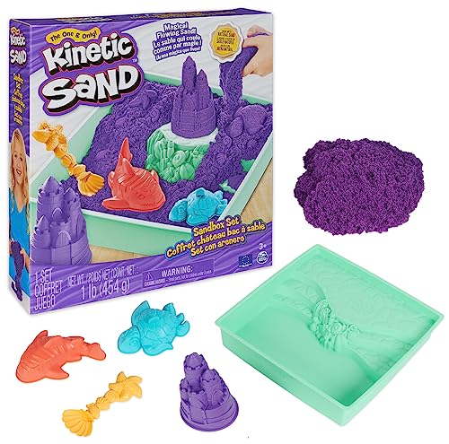 Kinetic Sand - Arena MÁGICA - Set Sandbox - Set con Arenero Niños, 454g de Arena Morada y 4 Accesorios - Kit Manualidades Niños - 6067477 - Juguetes Niños 3 Años +