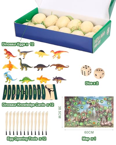 Kit de Excavación Dinosaurios de 12,12 únicos de Dinosaurios,Kit Excavación de Huevos Dinosaurio,Juguetes educativos Aprender Huevos Dino,Arqueología Paleontología Ciencia educativa Regalo cumpleaños