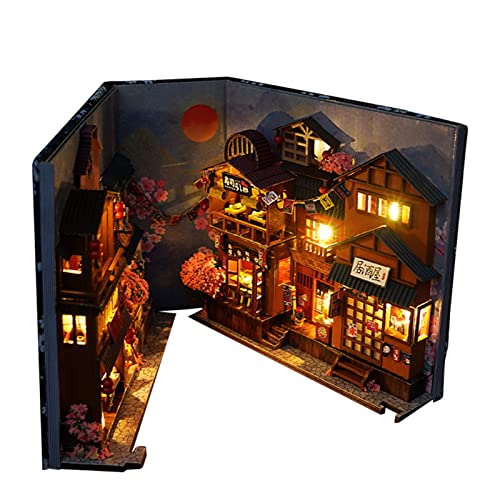 Kit De Rincón De Libros DIY - Kit De Casa De Muñecas En Miniatura De Bricolaje con Muebles Y Luz LED, Sujetalibros Artísticos De Madera, Rompecabezas 3D De Madera para Libros De Casa De Muñecas