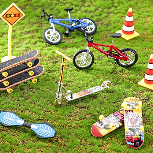Kit de Skate Park, mini juego de juguetes de dedo, monopatines, bicicletas de dedo, pequeña tabla oscilante con ruedas y herramientas de repuesto (17 piezas)