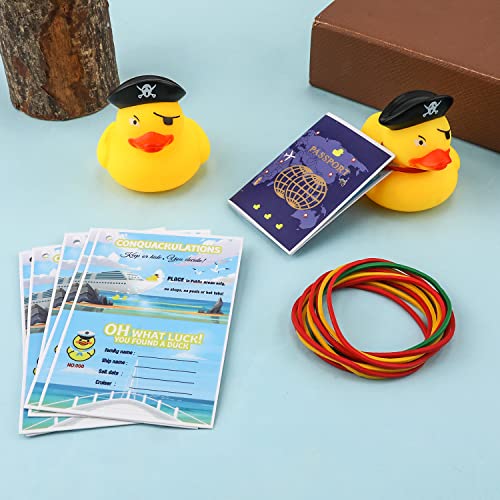 Kits de Crucero con Etiquetas de Pato, 12 Uds Patos de Crucero de Goma (Estilo Pirata) y 12 Uds Etiquetas con Bandas de Goma Patos de Goma para Cruceros para Juegos de Fiesta de Niños