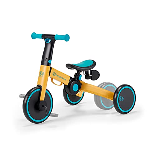 kk Kinderkraft, 4TRIKE Triciclo 3 en 1, Minibicicleta, Bicicleta sin Pedales, Bicicleta bebé, para niños, Minitriciclo de Equilibrio, Plegable, Asiento Ajustable, 12 meses - 5 años, 25 kg, Amarillo