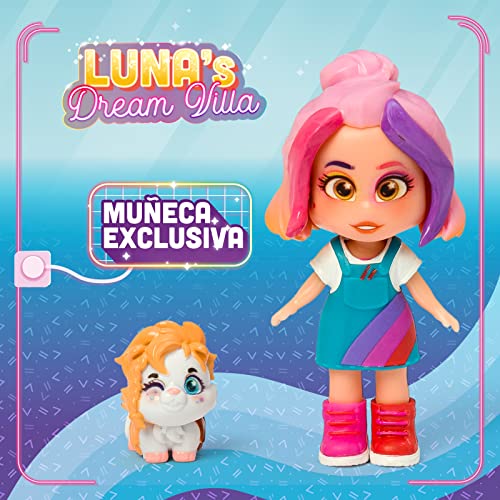 KOOKYLOOS Luna’s Dream Villa – Casa de muñecas con Accesorios, muñeca y Mascota exclusivas. Incluye mobiliario, Pegatinas y Suelos Intercambiables