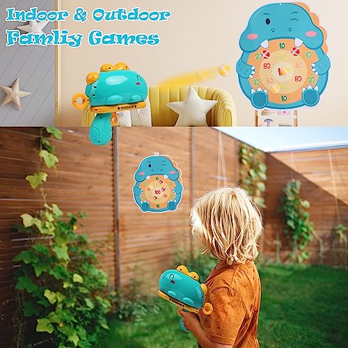 Kqpoinw Diana de dardos de dinosaurio, juguete para niños con 12 bolas adhesivas, 1 pistola de juguete, juguete para interior y exterior, jardín, juego de lanzamiento para niños de 3 años y mayores