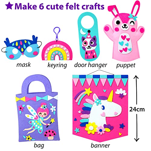 KRAFUN mi primer kit de fieltro, manualidades de unicornio para niñas y niños pequeños, de 3 a 8 años, incluye 6 proyectos de arte y manualidades, actividades preescolares, juguetes creativos