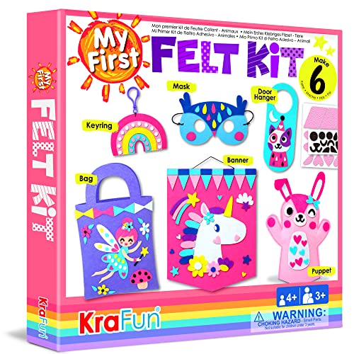 KRAFUN mi primer kit de fieltro, manualidades de unicornio para niñas y niños pequeños, de 3 a 8 años, incluye 6 proyectos de arte y manualidades, actividades preescolares, juguetes creativos