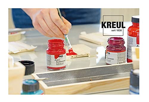 KREUL 79600 - Juego de 6 botes de pintura acrílica brillante de 20 ml con 1 pincel Pintura opaca y suave a base de agua para pintar y hacer bricolaje Resistente a la saliva y de secado rápido