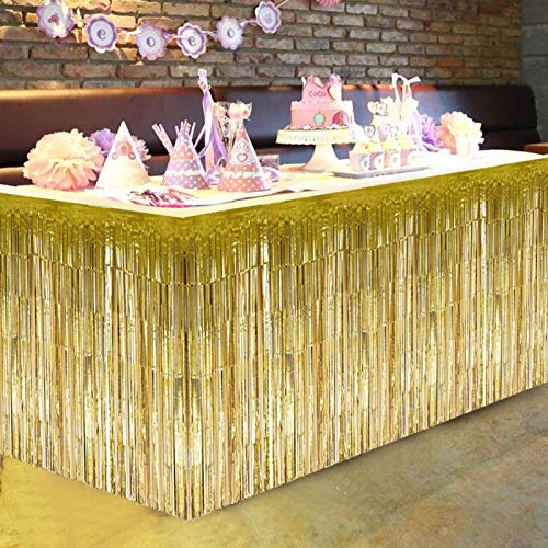 Kuuleyn Falda de Mesa Decorativa, Falda de Mesa Decorativa con borlas para Banquete de Boda de cumpleaños de Mesa Redonda Rectangular(Dorado)
