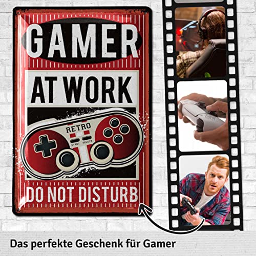 LANOLU Cartel de chapa retro con texto en alemán "Gaming Schild - Bitte nicht STÜREN - Gamer Geschenk - Gaming Zone - lustige Deko Jugendzimmer für Zocker - Metallschild 20x30 cm