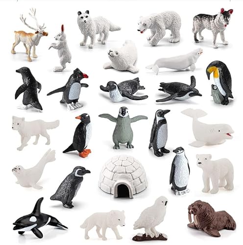 LANSKYLAN 26 PCS Juguetes de Figuras de Animales Mini Figuras de Animales del Océano Mini Juguetes de Criaturas Marinas Figuras de Animales del Bosque para Fines Educativos Decoraciones Navideñas