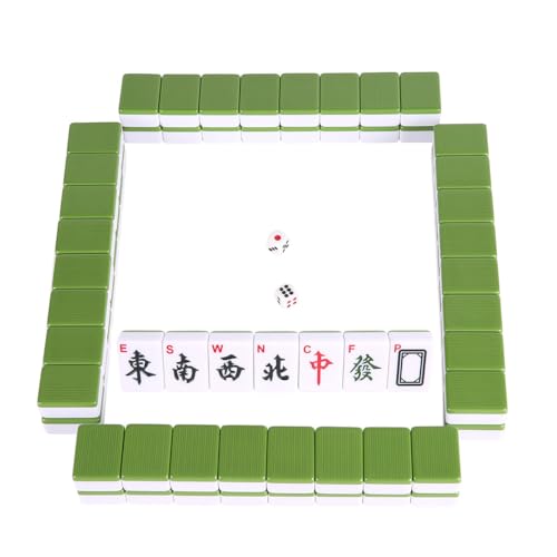 LANYOTA Mahjong - Juego de Mahjong chino con funda de viaje de transporte, 1.5 pulgadas grande 144+2 azulejos con números arábigos, 2 dados y un indicador de viento, juego Mah Jongg (verde - juego de