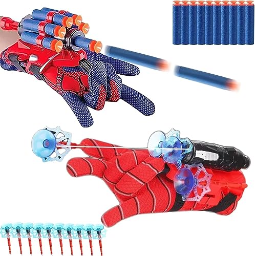Launcher Glove, 2pcs Guantes Spider Niño, Lanza Telarañas, Guantes de Lanzador, Lanzador de Héroes Guante, Juegos de Launcher, Lanzador de Guantes para Spider, Spider Web Shooter