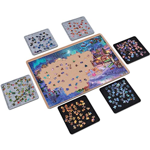 Lavievert Tablero de rompecabezas con seis bandejas clasificadoras de rompecabezas, tablas de rompecabezas ligeras y almacenamiento, tablas de rompecabezas para 1000 piezas, color caqui