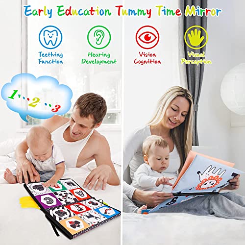 LEADSTAR Espejo Bebe Montessori con Libro Blanco y Negro,Plegable Libro Interactivo de Tela Sensoriales para Bebé 0-12 Meses,Montessori Juegos Educativo Regalo para Recien Nacido Niñas Niños (5911)