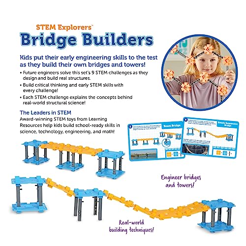 Learning Resources- Constructores de Puentes Explorers, 72 Piezas, 5+ años, Juguetes Construir, Kits, proyectos de Stem para niños (LER9461)