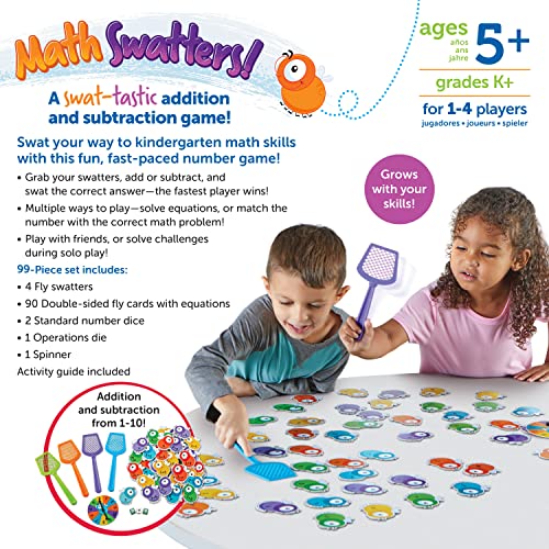 Learning Resources- Mathswatters, sumas y restas con matamoscas niños, Juegos didácticos, matemáticas de Preescolar, Montessori, 99 Piezas, 5+ años, Multicolor (LER0841)