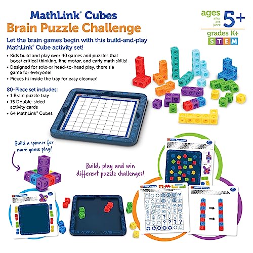 Learning Resources- Pruebas para estimular el Cerebro Mathlink, 5+ años, encajables, conectables, recursos de matemáticas, Cubos para Contar, 80 Piezas (LER9336)