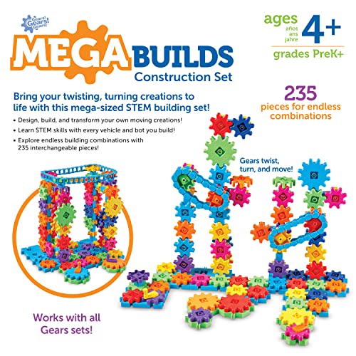 Learning Resources Set para Crear megaconstrucciones Gears! Gears! Gears, Set de construcción de Stem con Engranajes, 235 Piezas, 4+ años