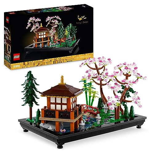 LEGO 10315 Icons Jardín Meditativo, Jardín Zen Botánico para Adultos con Flores de Loto, Decoración de Escritorio Personalizable, Jardinería Mindfulness Japonesa, Regalo para Mujer y Hombre de Navidad