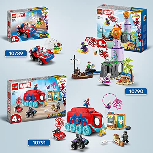 LEGO 10789 Marvel Coche de Spider-Man y Doc Ock, Spidey y Sus Amigos, Juguete de Construcción para Niños de 4 Años o Más, Accesorios de Telarañas y 2 Mini Figuras