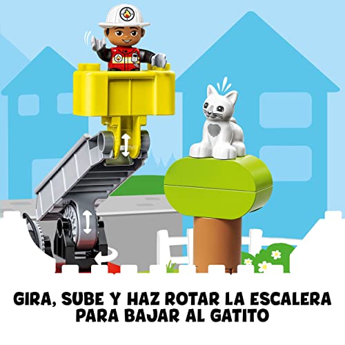 LEGO 10969 Duplo Camión de Bomberos, Juguetes Educativos para Niños de 2 Años, Vehículo con Luz y Sonido, Set con Figura de Gatito