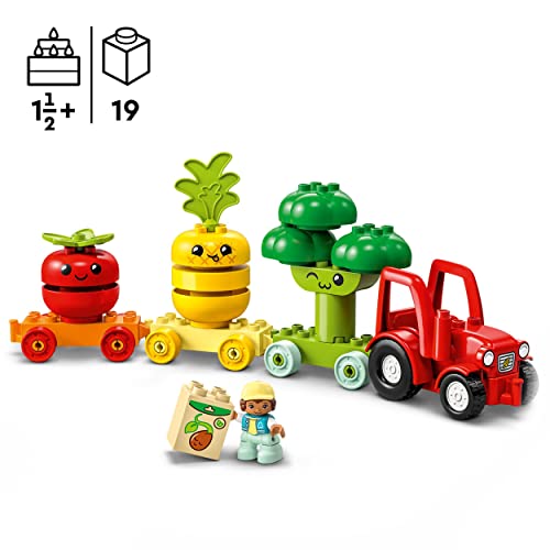 LEGO 10982 Duplo Tractor de Frutas y Verduras, Juego Educativo, Juguete Apilable para Bebés y Niños de 1.5 Años o Más, Piezas de Fruta y Verdura, Aprender los Colores, Regalo de Semana Santa y Pascua