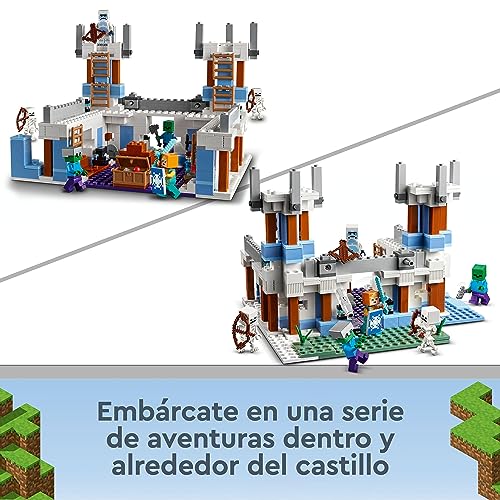 LEGO 21186 Minecraft El Castillo de Hielo, Juego de Acción y Batallas, Set de Construcción para Niños de 8 Años o Más, Zombies, Esqueletos y Espada