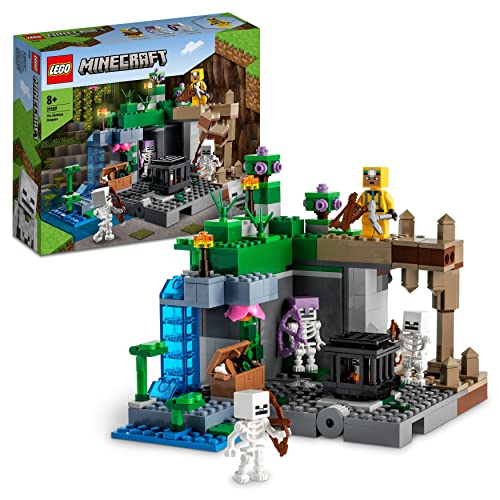 LEGO 21189 Minecraft La Mazmorra del Esqueleto, Juguete para Niños, Set con Cuevas, Estalactitas, Ballesta y Figuras de Esqueletos & 21242 Minecraft El Combate en el End, Juego de Batalla, PVP