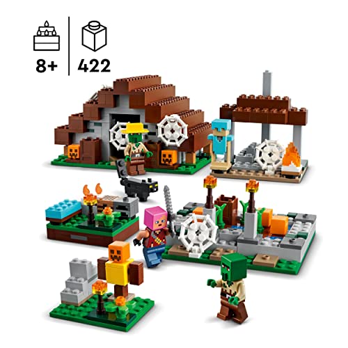 LEGO 21190 Minecraft La Aldea Abandonada, Juego para Construir con Figuras de Zombies, Cazador y un Gato, Taller de Aldeano, Casa y Granja de Juguete