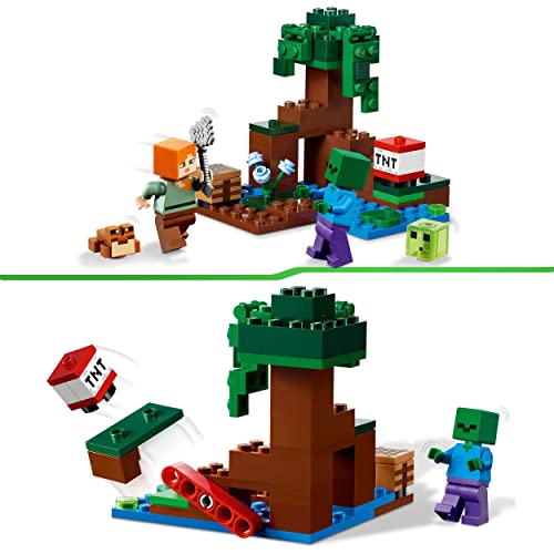 LEGO 21240 Minecraft La Aventura en el Pantano, Juguete de Construcción, Mini Figuras de Alex y Esqueleto, Bioma, Regalo de Cumpleaños Niños de 7 Años