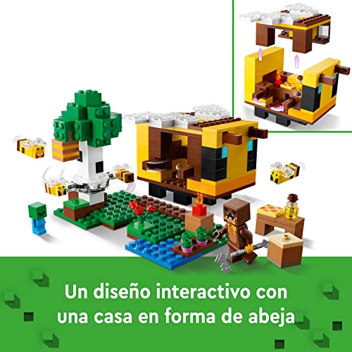 LEGO 21241 Minecraft La Cabaña-Abeja, Casa de Juguete para Niños y Niñas de 8 Años, Granja, Mini Figuras Animales y Zombie, Idea de Regalo para Fans del Videojuego