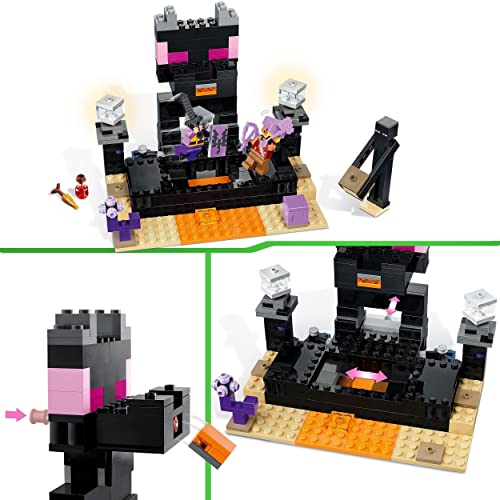 LEGO 21242 Minecraft El Combate en el End, Juego de Batalla, Juguete para Niños y Niñas de 8 Años, PVP, Escenario con Lava, Mini Figura de Guerrero y Arquero del Dragón, Idea de Regalo