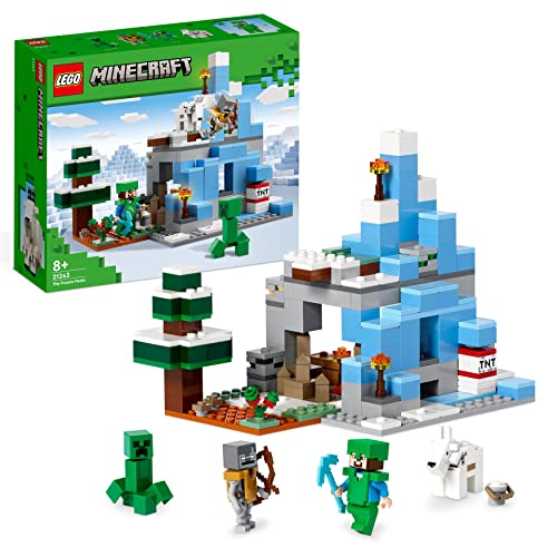 LEGO 21243 Minecraft Los Picos de Hielo, Set de Construcción, Bioma y Cueva, Mini Figuras de Steve, Creeper y Cabra, Espada de Juguete y Accesorios