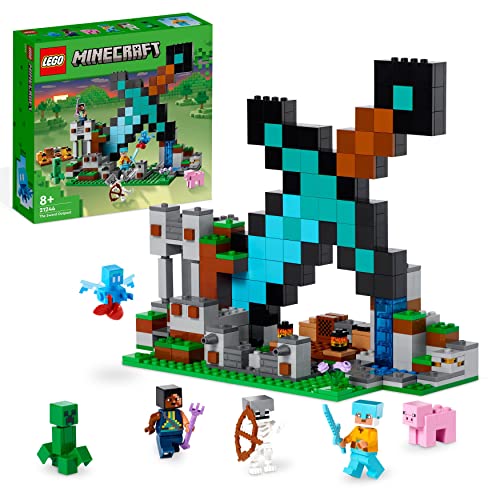 LEGO 21244 Minecraft La Fortificación-Espada, Juguete de Construcción, Mini Figuras Creeper, Soldado & 21242 Minecraft El Combate en el End, Juego de Batalla, PVP, Escenario con Lava